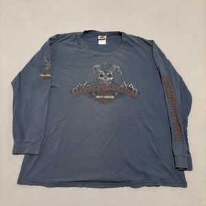 Harley Davidson Shirt Mens 2XL Blue Canada Motorcycle‎ Biker Skull Joker 2014